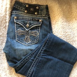 Miss Me cross rhinestone embroidered jeans